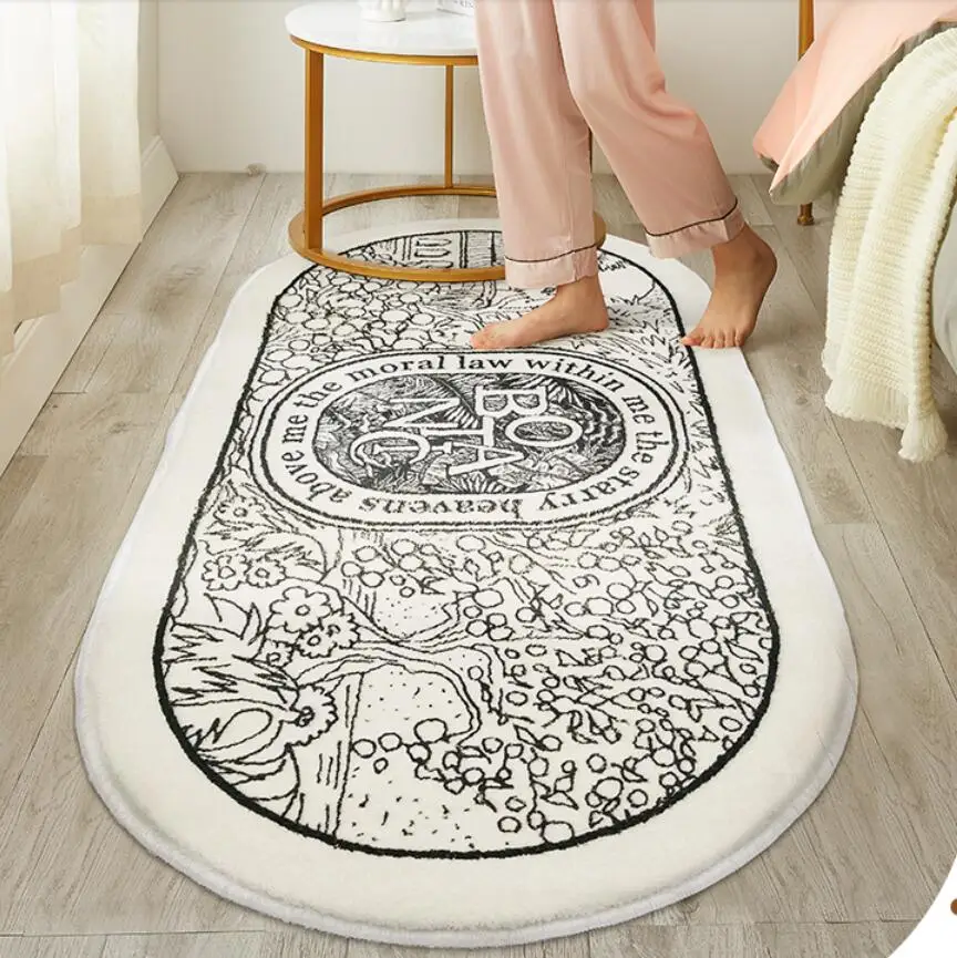 Fleece Hand-Woven European Cotton Rugs Oval Carpets for Bedroom Living Room Floral Tapestry Geometric Plaid Kilim Floor Mats