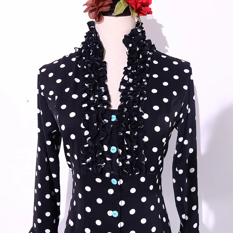 Flamenco Spanish Dance Polka Dot Print Top ELM04