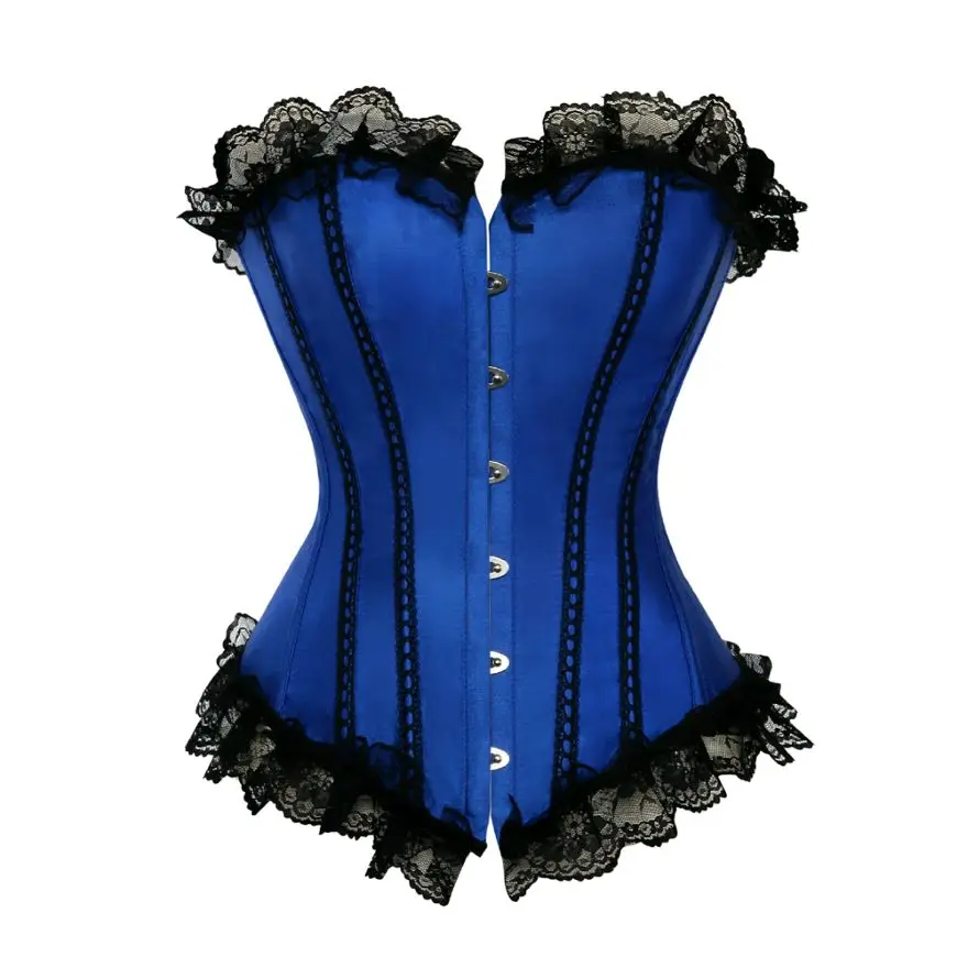 Women Bustier Corset Top With Lace Trim Gothic Vintage Satin Overbust Corset Plus Size Body Shaper Burlesque Lingerie Corselet