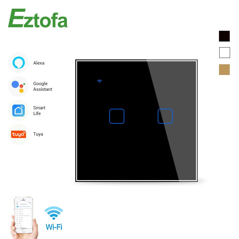 

Eztofa EU / UK Standard 2 Gang 1 Way Switch AC110V ~ 240v Crystal Light Panel Glass Switch, Wall Touch Light Switch