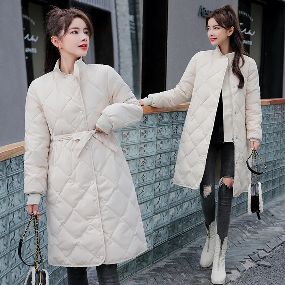 Vielleicht Winter Jacket Women Casual Long Coat Winter Female Down Cotton Padded Parkas Bandage Ladies Jacket Coat