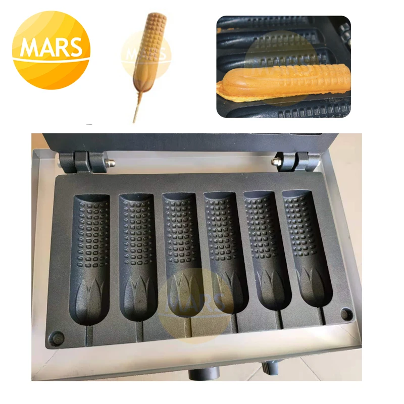 Commercial 6pcs French Hot Dog Waffle Baker Iron Machine Non-Stick Bubble Waffle Stick Corn Shaped Bread Cake Baking Pan