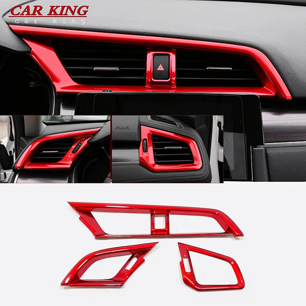 

For Honda Civic 10th Gen ABS Red Car Central Control Air Outlet Trim Sticker Accessories Car Air Conditioner Vent Refitting