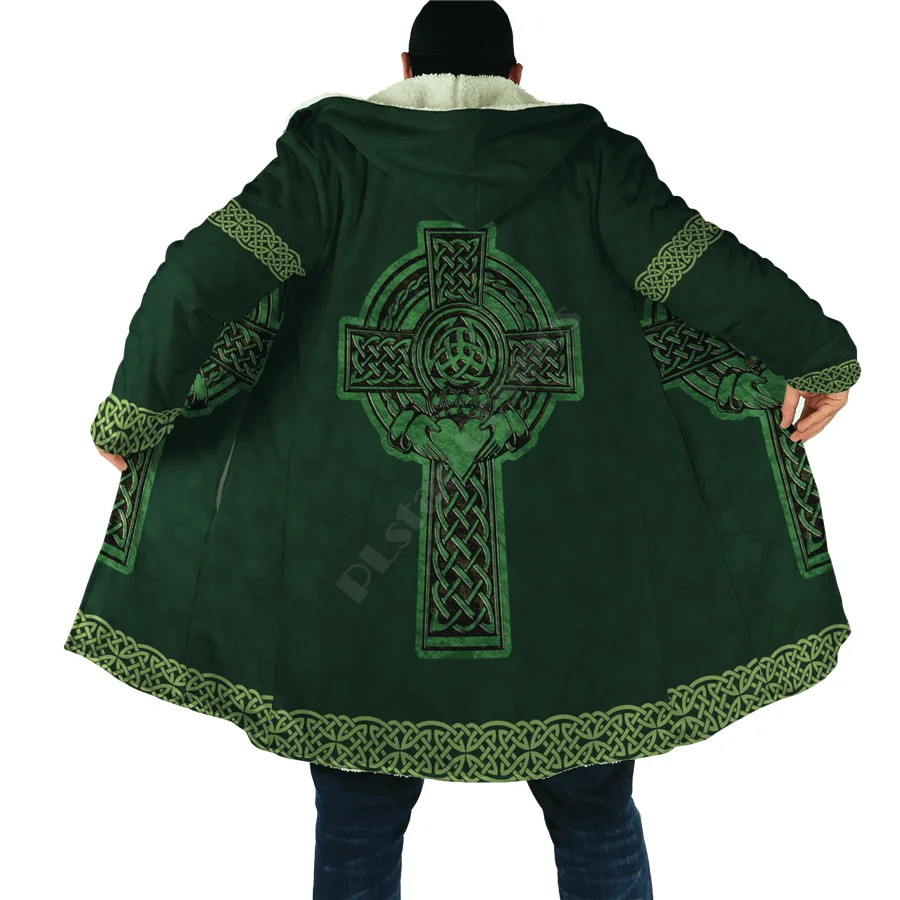 Irish Tattoo Cloak 3D All Over Printed Hoodie Cloak for Men Women Winter Fleece Wind Breaker Warm Hood Cloak