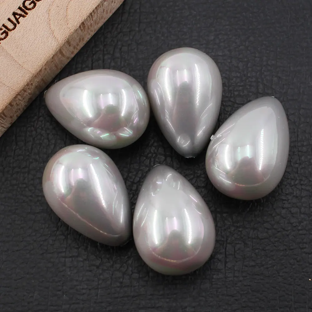 APDGG 14x20MM 5 Pcs Natural Gray Sea Shell Pearl Half Hole Teardrop Beads For Pendant Earrings DIY Jewelry Findings