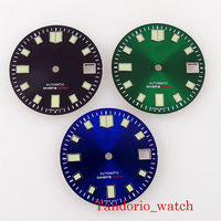 Tandorio 29mm Fit NH35A NH36A ETA2824 PT5000 Auto Black/Blue/Green Sunburst Diver Watch Dial Face Movement Green Luminous Date