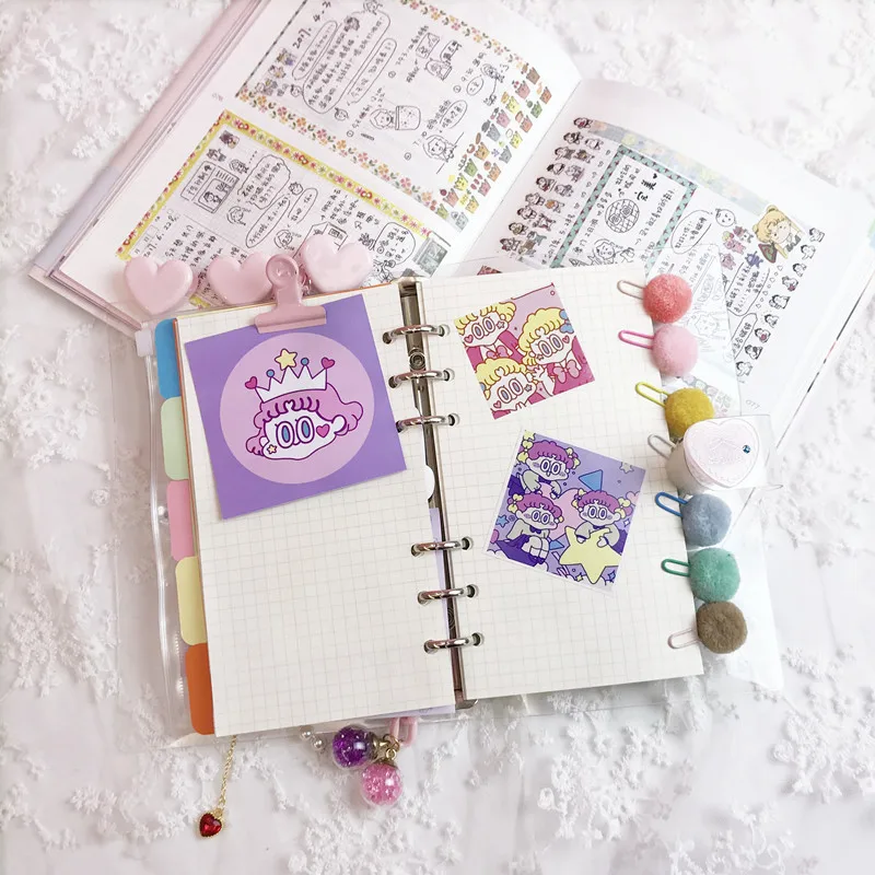 Cuaderno de hojas sueltas Kawaii A6, diario en espiral, diarios, Agenda, planificador, papelería escolar, juego de regalo