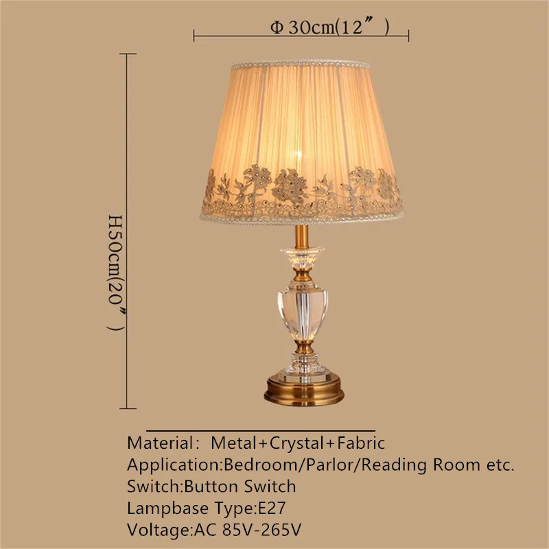 OURFENG Modern Table Lamp Crystal Desk Light LED Home Luxury Beside Decorative for Foyer Bedroom Office Hotel
