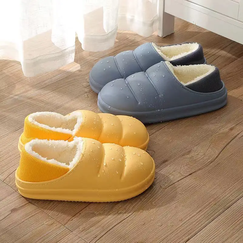 2024 New Women Home slippers EVA Light weight Waterproof slippers outdoor warm cotton Plush soft platform shoes for winter