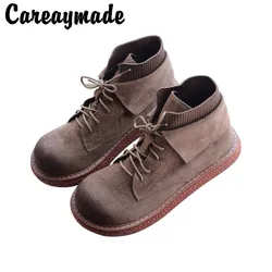 Careaymade-Casual boots,women's Vintage boots,autumn versatile suede art thick bottom boots,wool warm single boot short boots