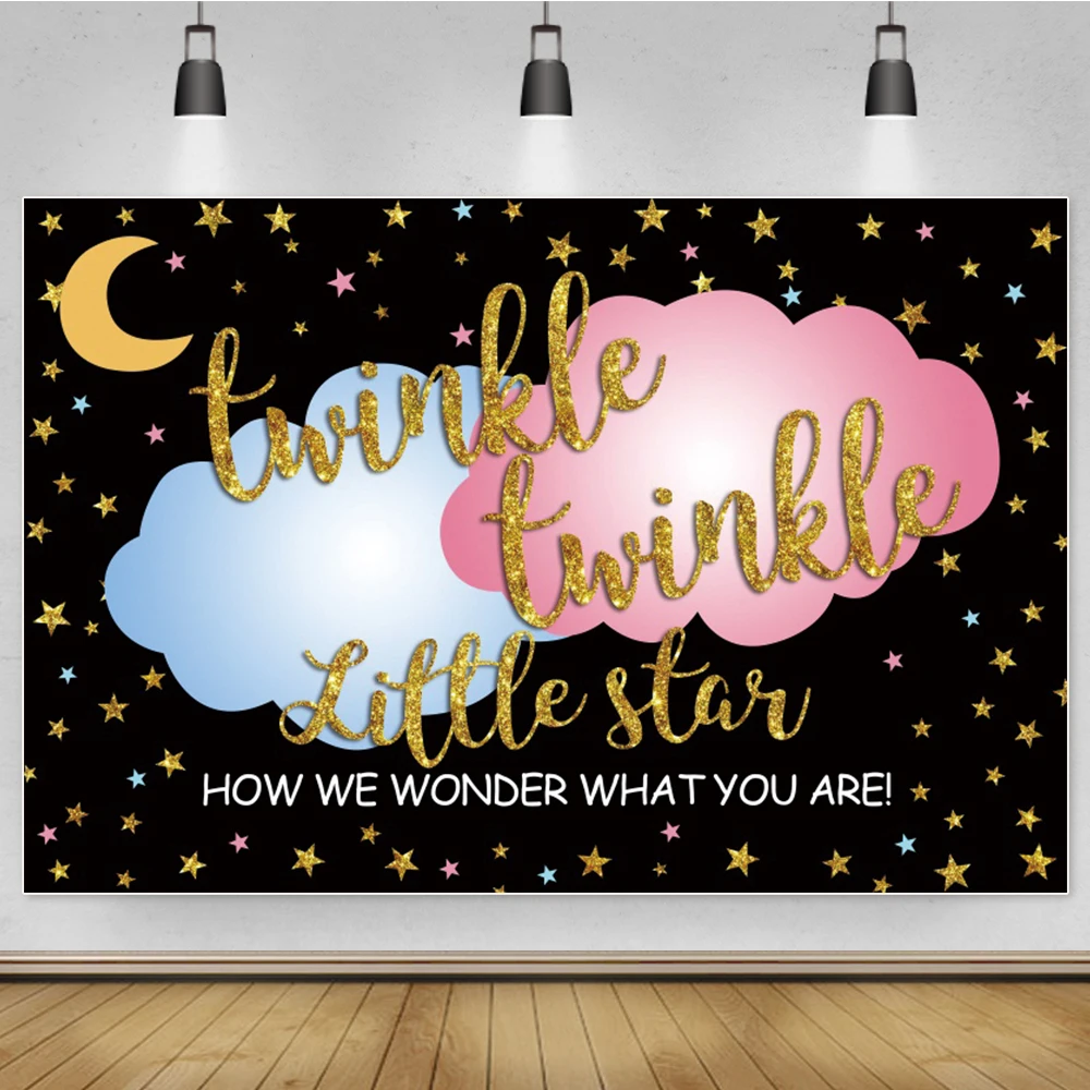 

Laeacco Sweet Twinkle Twinkle Little Star Fantasy Moon Star Cloud Baby Shower Birthday Party Photocall Backdrop Photo Background