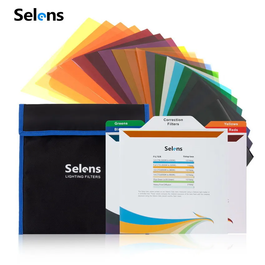 Selens 25x25cm Lighting Gel Filters 20pcs Color Transparent Colour Correction Light Sheet Film Kit For Photo Studio With Bag