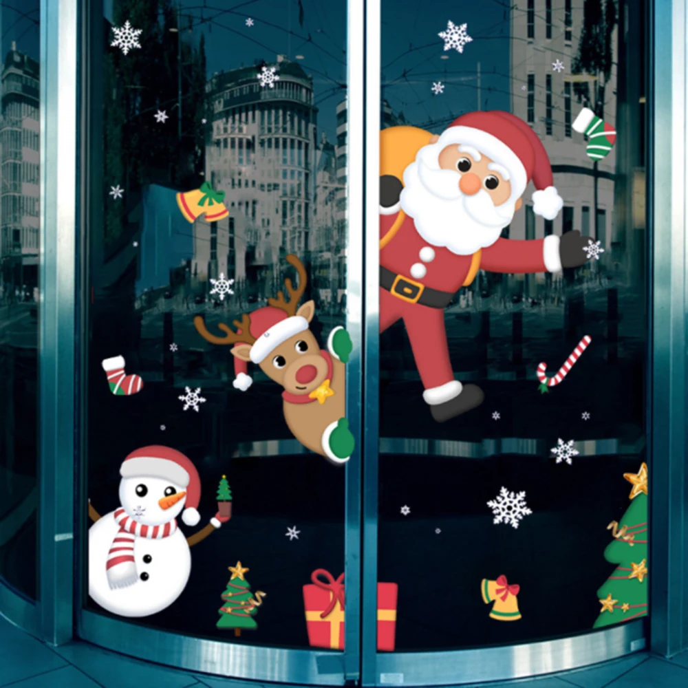 Merry Christmas Wall Stickers Window Glass Festival Wall Decals Santa Murals Window Wall Paper Xmas Decorations for Home Decor