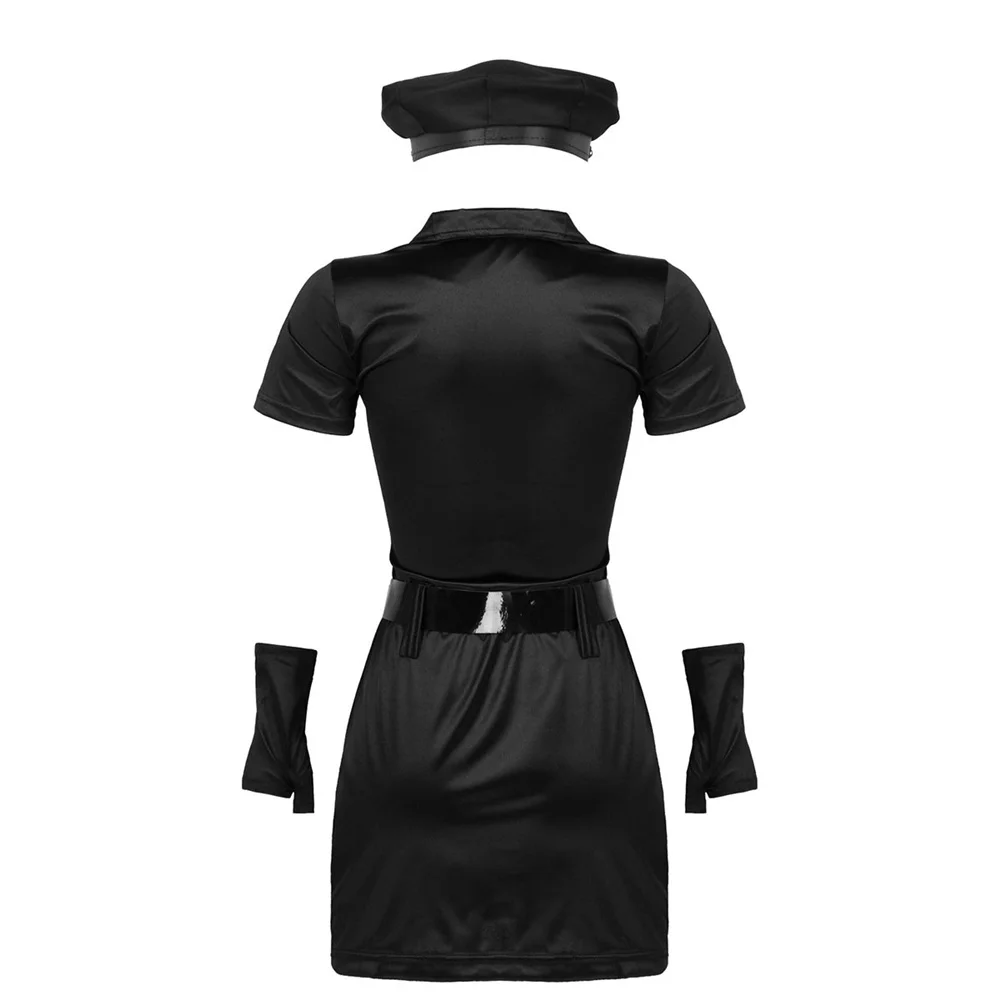 Hot Buy Black Sexy Police Costume Female Cop Officer Uniform Halloween Cosplay Adult Policewoman Fancy Dress