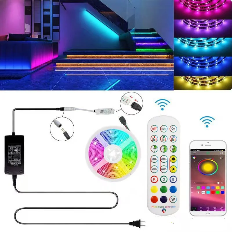 Bande lumineuse LED RGB, Bluetooth, avec adaptateur de contrôleur, Flexible, 5050/2835