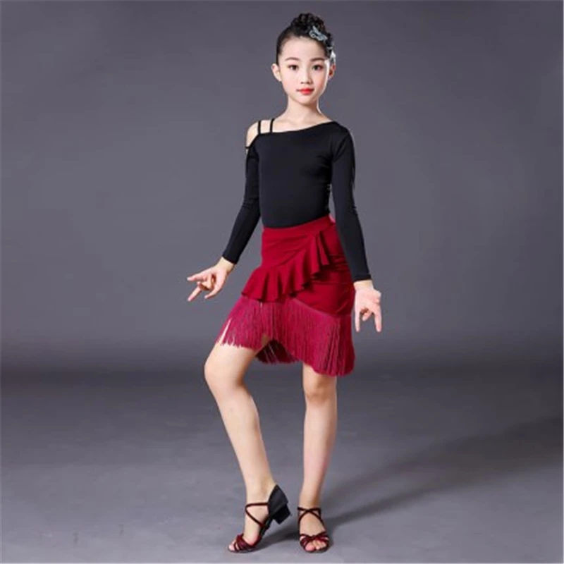 New Fringe Latin Dance Dress For Girls Child Salsa Tango Ballroom Dancing Dress Competition Costume Kids Practice Dance Clothes