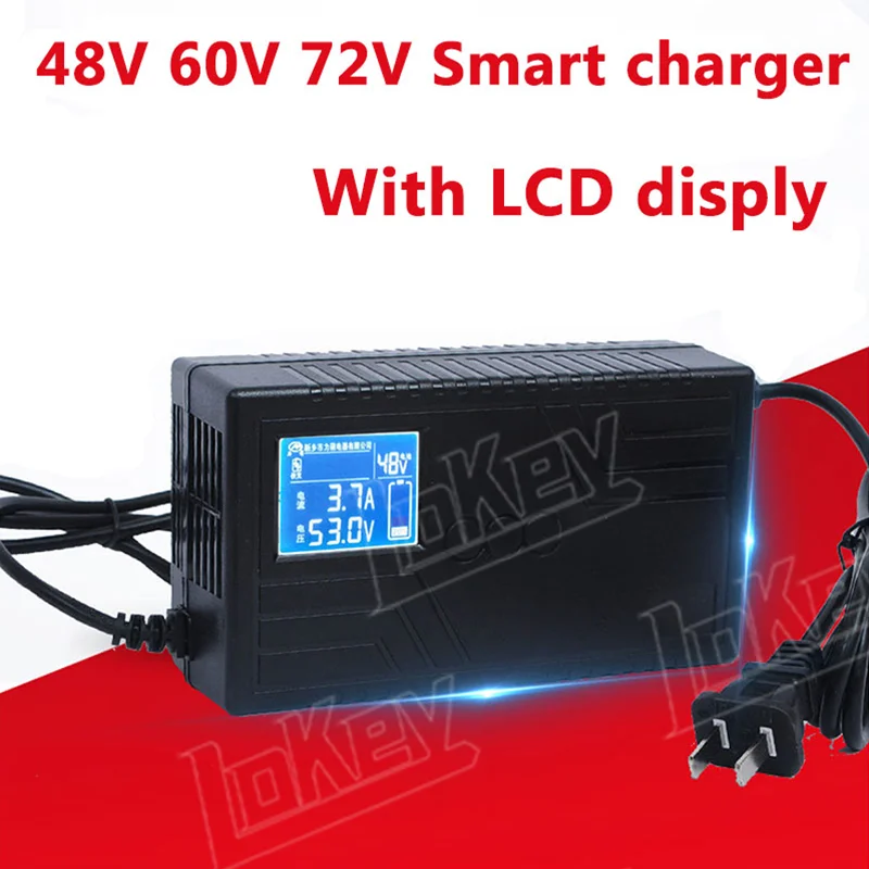 48V 60V 72V 2A 3A 4A smart charger LCD li ion lipo LiFepo4 GEL AGM Lead acid battery 40Ah 30Ah 20Ah 13S 14S 15S 16S 17S 20S 24S