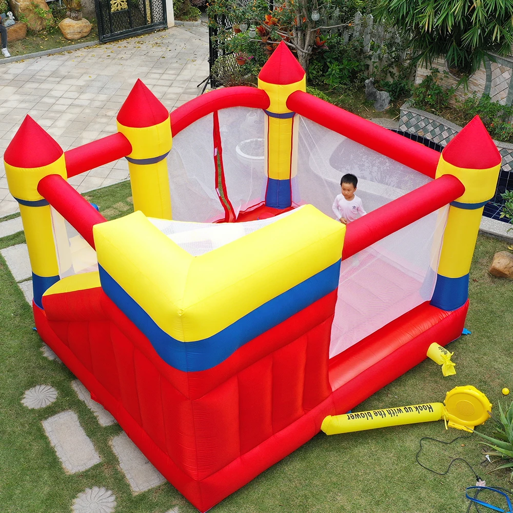 Trampolín inflable grande con tobogán de obstáculos para exteriores, trampolín de PVC Oxford para uso doméstico, regalo de cumpleaños y Navidad, 4x3,8x2,5 M