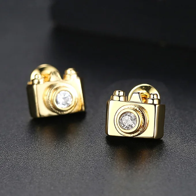 Korean Cute Small Camera Stud Earrings for Women Girls with AAA Zircon Simple Creative Fashion Jewelry Oorbellen Party Gift