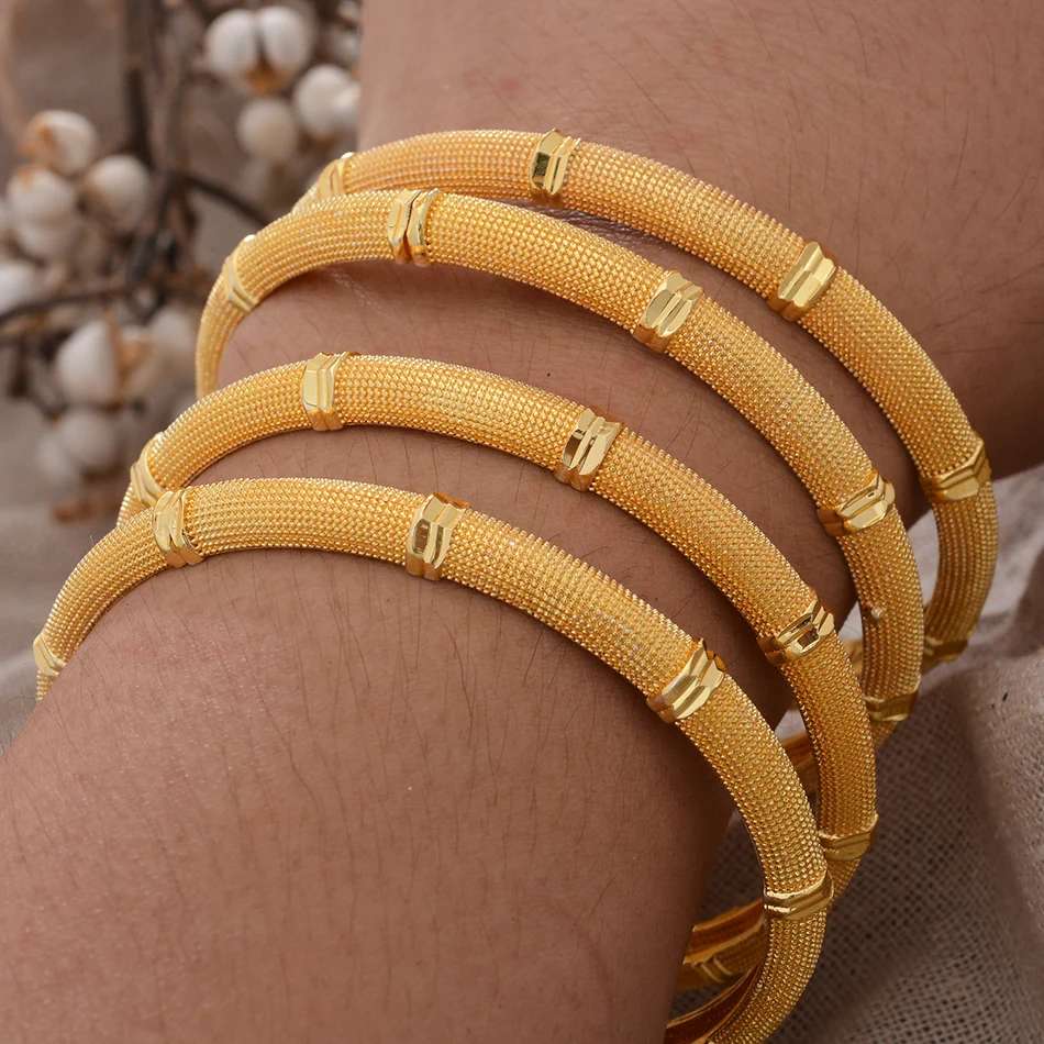 4pcs/Lot  Ethiopian Dubai Gold Color Bangles For Women Bride Religious Style Wedding Bracelet African Arab Jewelry Middle East