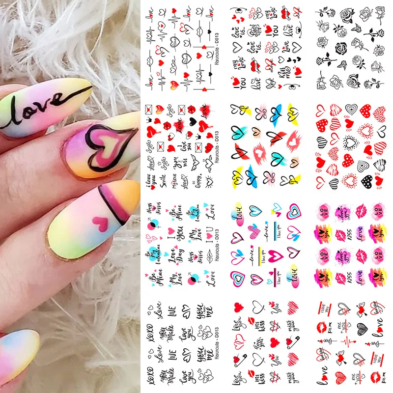 Black and White Love Letter Water Slider Stickers For Nails Sexy Girl Water Transfer Sticker Flower Leaf Manicuring Nail Supply