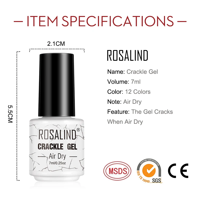 ROSALIND Crack Gel Nail Polish Extension Color Base of Nail Varnish Hybrid Manicure Set for UV Led Semi permanent Base Top Coat