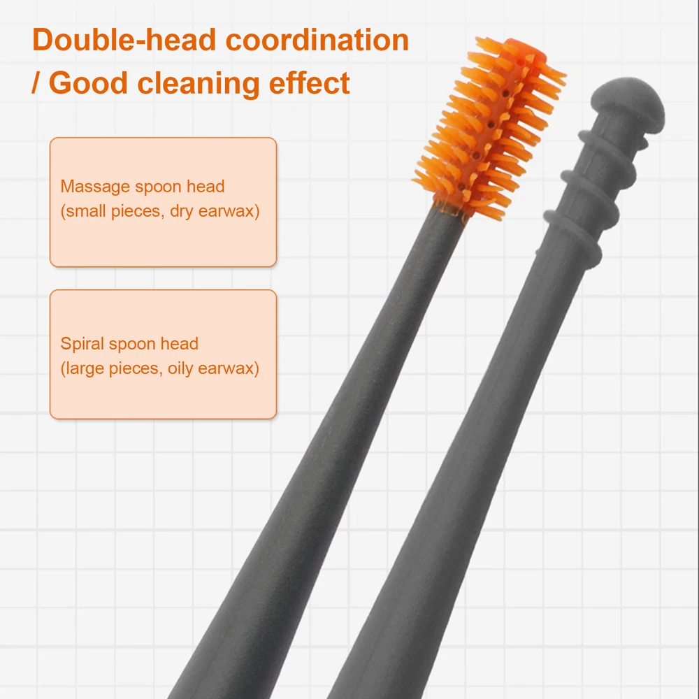 1/2PCS Silicone Double Head Ear Wax Removal Tool Ear Cleaning Sticks Earpick Ear Cleaner 360° Spiral Swab