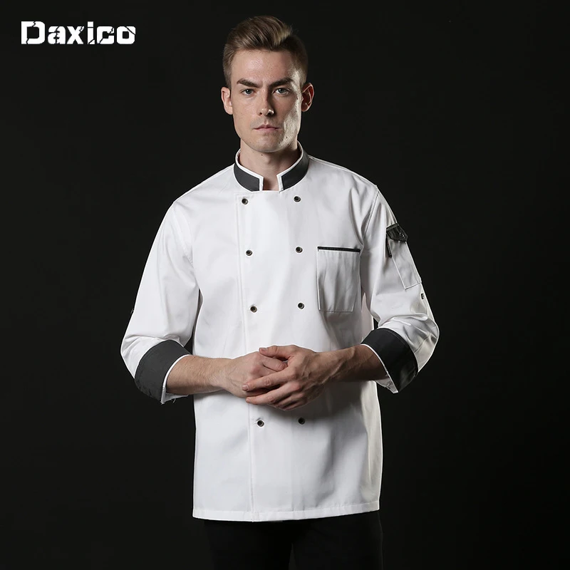 Plus Size Man Restaurant Chef Jacket Long Sleeves Autumn Breathable Double Breasted Cooking Clothing Bakery Food Service Blouse