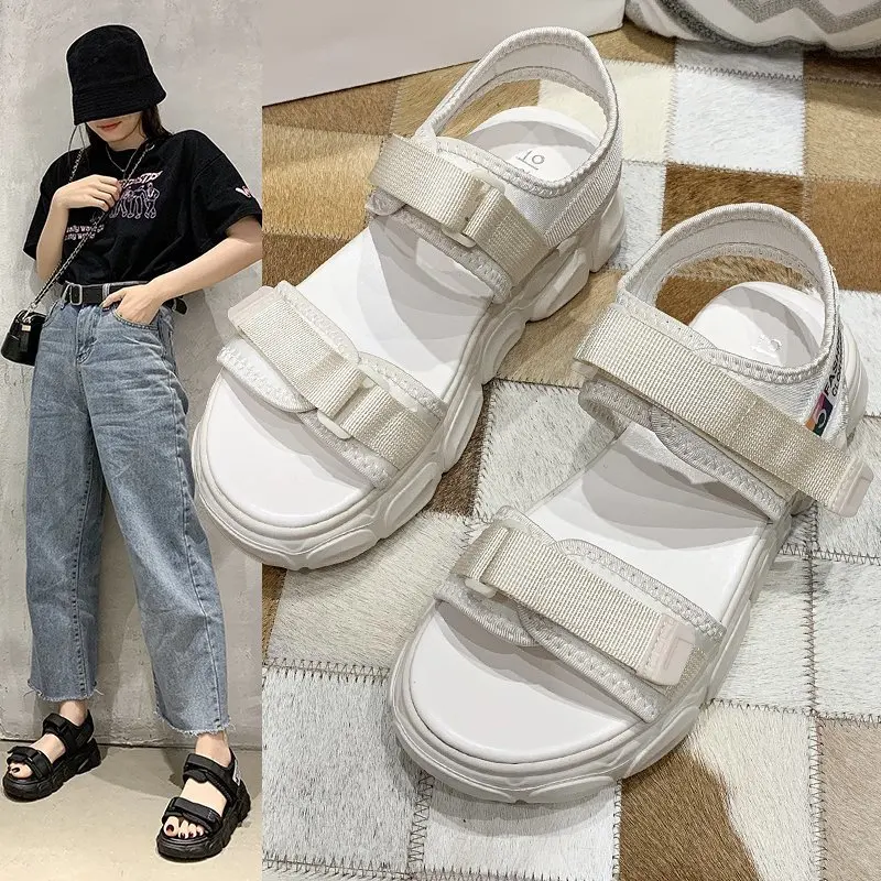 Women's Summer Sandals New Thick Soled Fashion Shoes 2021 New Fashion Sandals 3.5cm Heel Hook Ring Non Slip Black