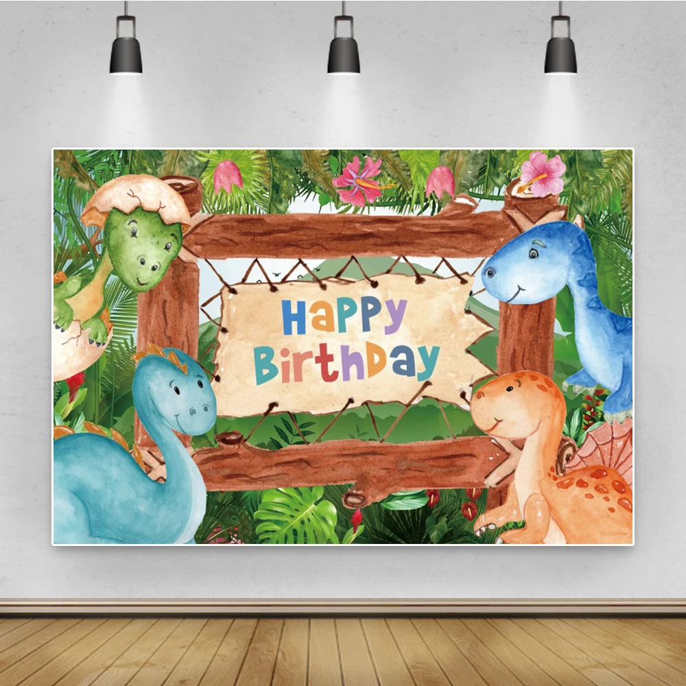 

Laeacco Jurassic Park Theme Dinosaur Jungle Wild Animals Happy Birthday Party Backdrop Photography Background