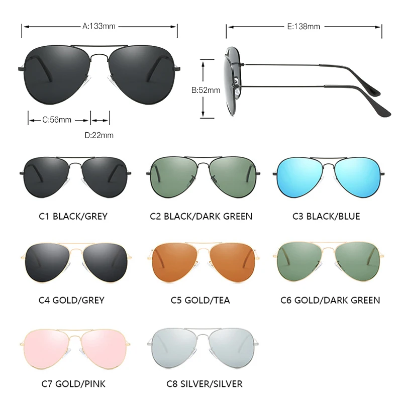 Classic Pilot Men Sunglasses Polarized Vintage Metal Ray Sun Glasses Women Mirror Colors Driving Male Shades UV400