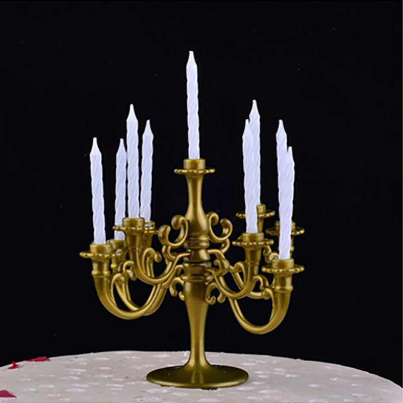 Juego de velas en miniatura para casa de muñecas, candelabro para pastel de fiesta de cumpleaños, adornos para decoración de casa de muñecas, 1 Juego