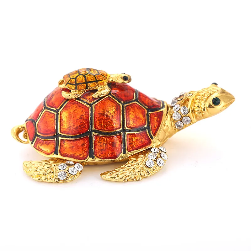 Handmade Enamel Colored Drawing Big And Little Turtle Jewel Case Jewelry Storage Box Metal Handicraft Home Furnishing Articles