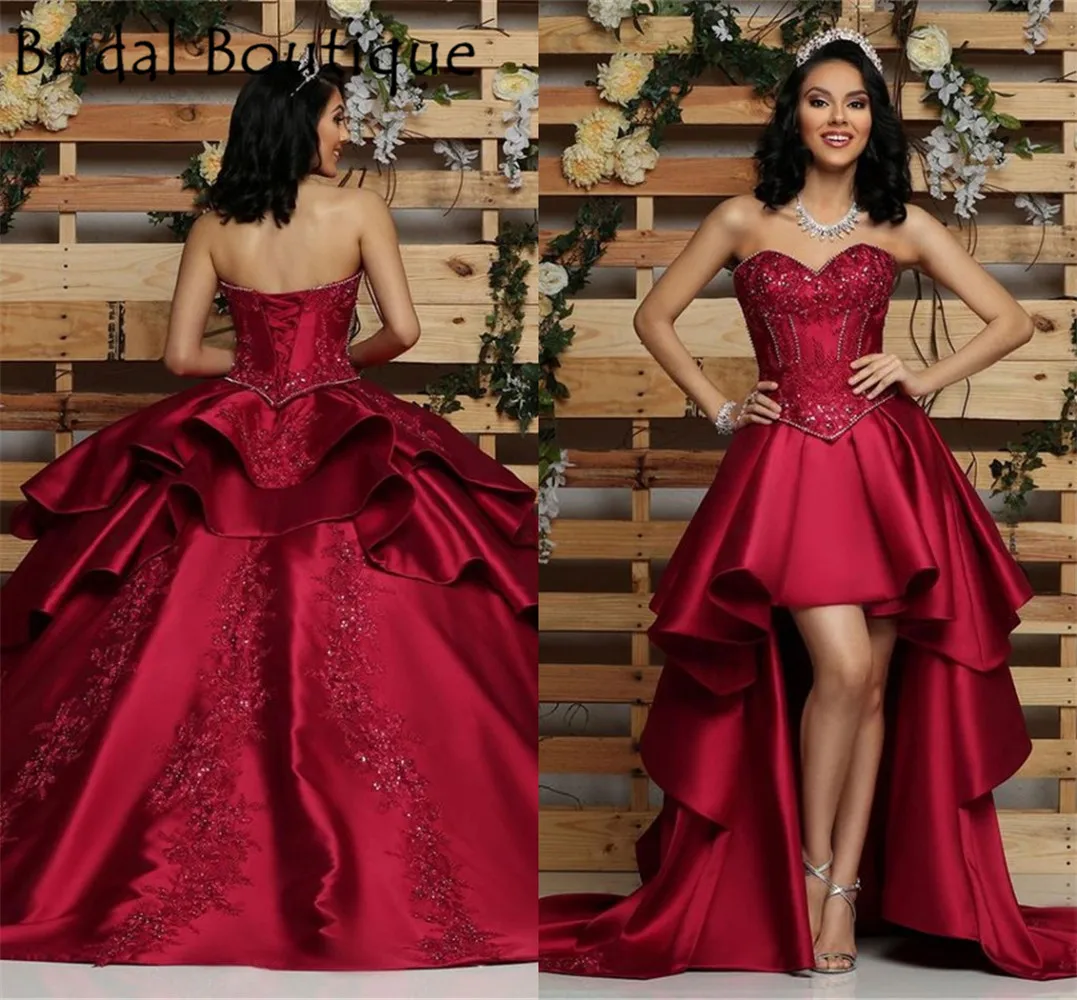 Robe de bal de 15 ans avec 16 perles, adorable tenue de concours, détachable, bordeaux, 2022