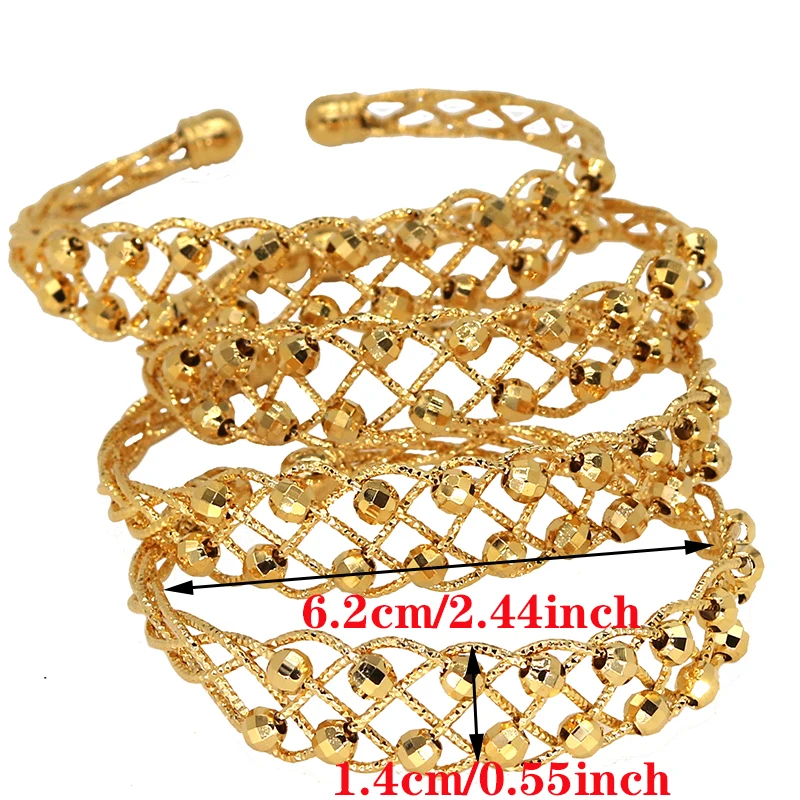 24K Copper 4pcs Ethnic Bead Gold Color Saudi Arabic Bangles For Girls Bracelet Women Girl Africa Bangles Wedding jewelry