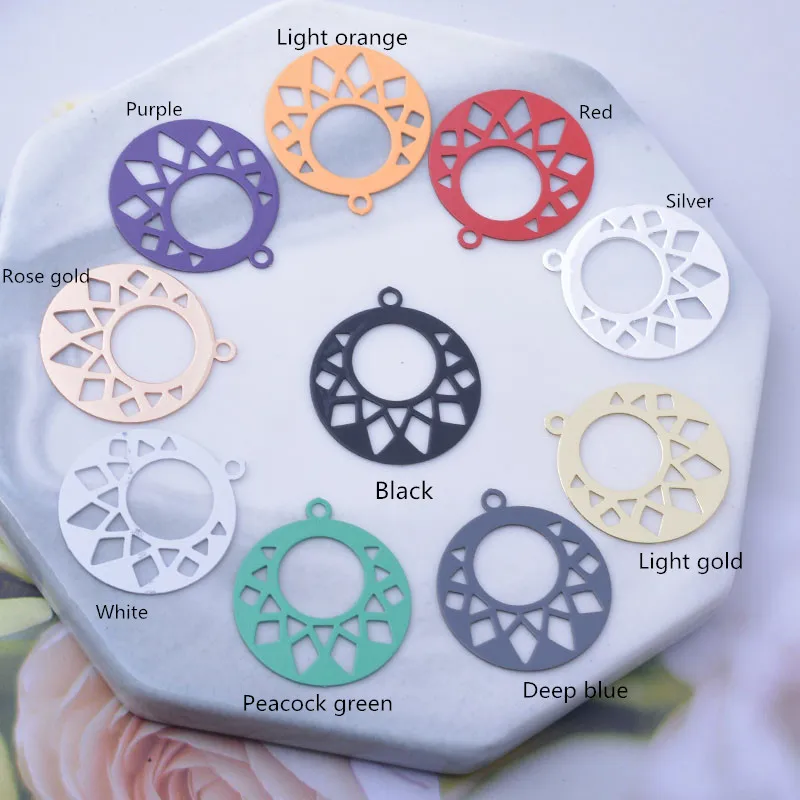 50 Stück AC12516 22*20mm Runde Anhänger aus Messing, rot lackiert, hellorange, violett, kleine Anhänger, geeignet für DIY-Schmuckzubehör – Detail 3
