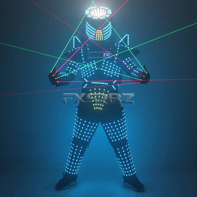 Led Robot Pak Kostuum Stage Dance Rgb Lichtgevende Armor Nachtclub Bar Lichtshow Mechanische Dans Led Kleding Jas