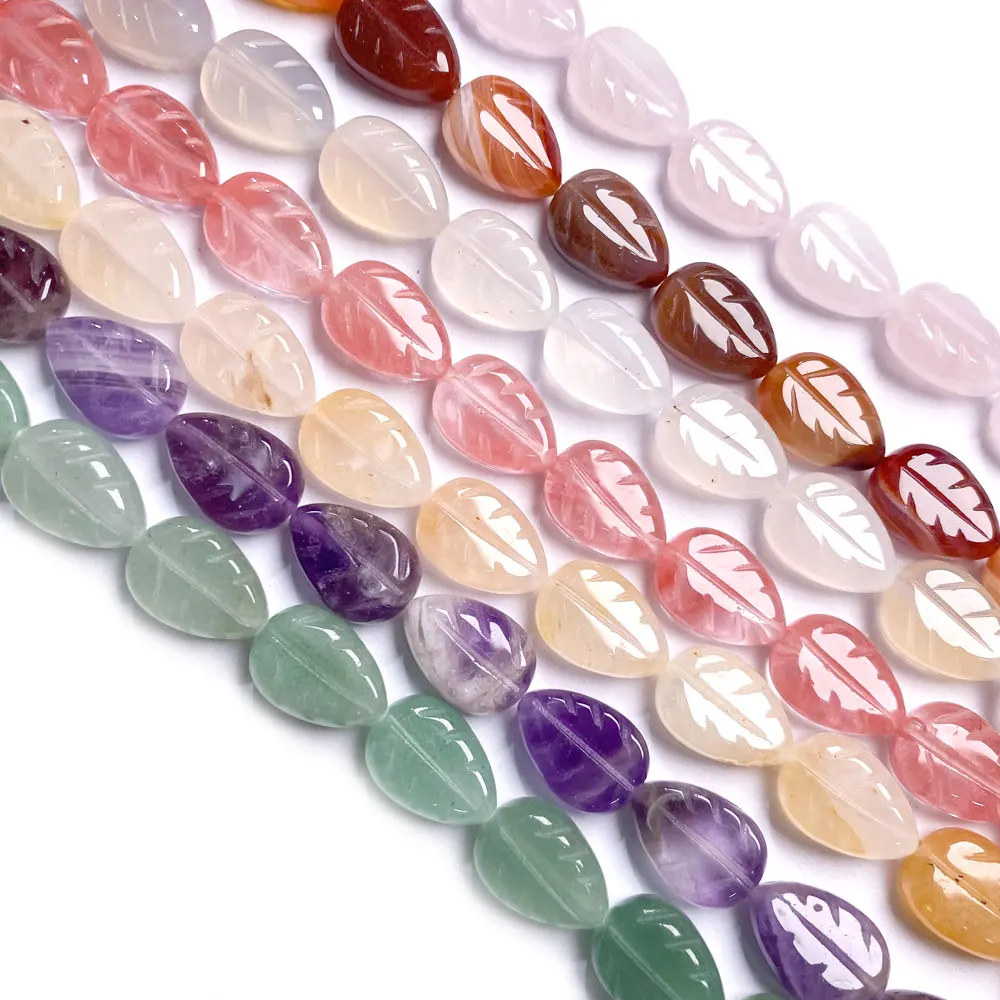 15Pcs Natural Stone Beads Leaf Shaped Vertical Semi-precious Punch Loose Bead For Jewelry Making DIY Necklace Bracelet Accessory