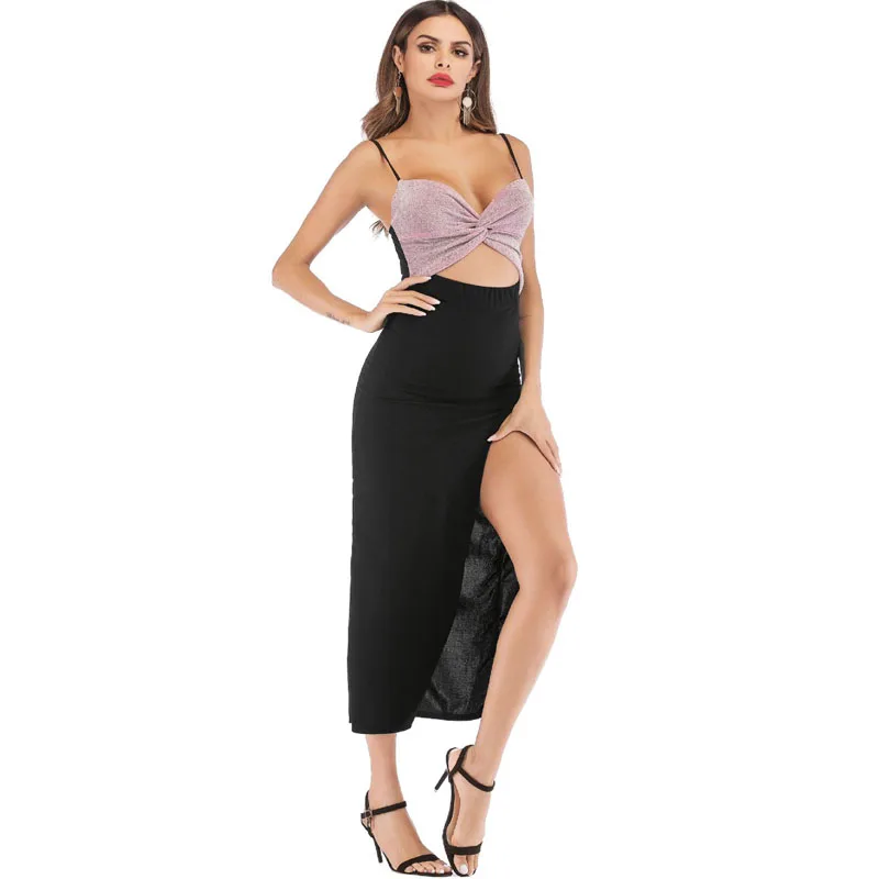 Sexy senza maniche da donna con spacco alto lungo Maxi gonna estiva senza schienale Lingerie abito con spalline Bustier Cami Bodycon Party abito da sera