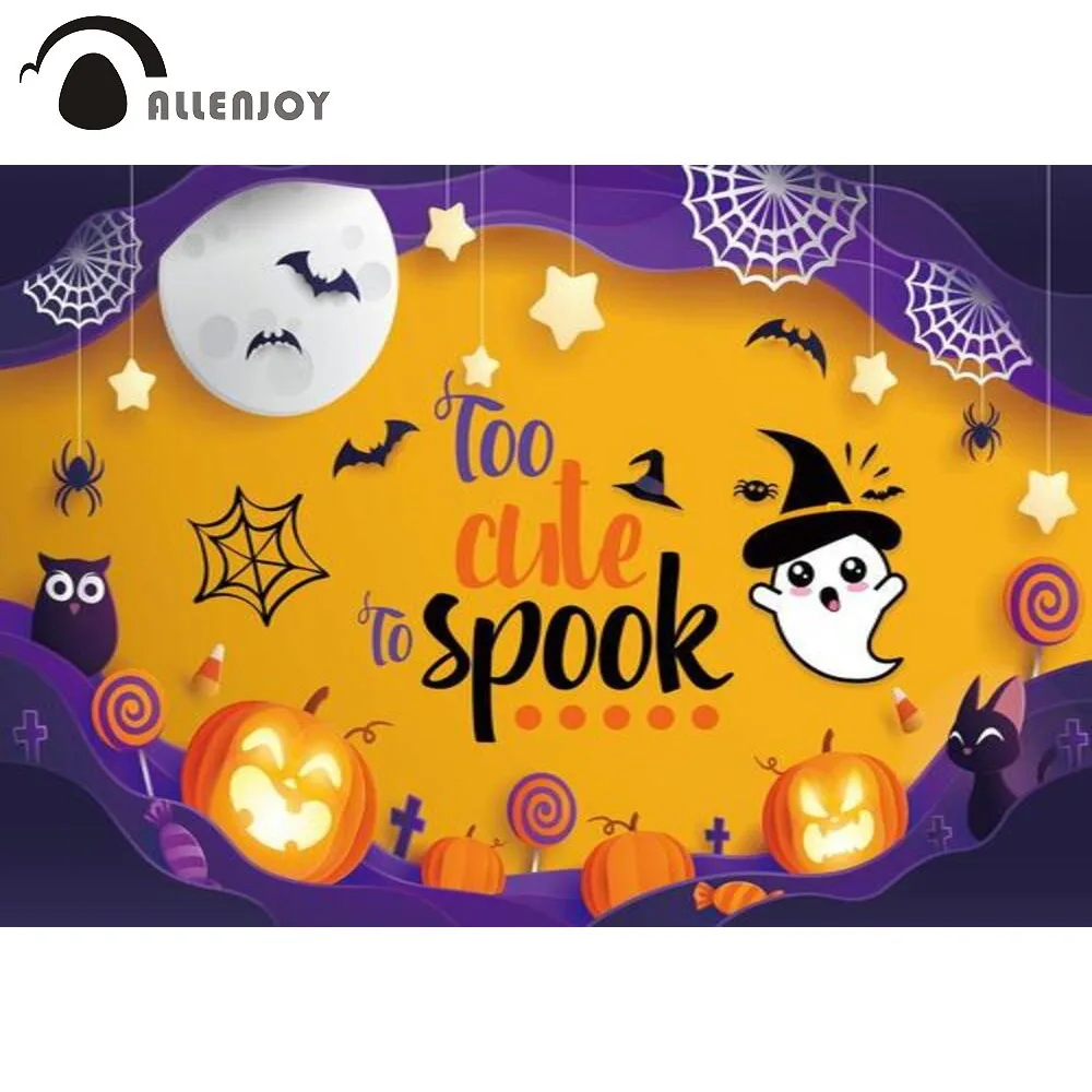 

Allenjoy too Cute to Spook Halloween Photo Background Ghost Pumpkin Lantern Kids Party Photography Backdrops decor Photocall