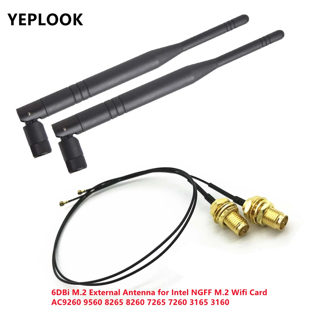 2x 6DBi/8DBi câble F4 U.fl successif à RP-SMA antenne Wifi pour carte NGFF M.2 AX210 AX200 AX201 AC9260 9560 8265 8260 7265 7260