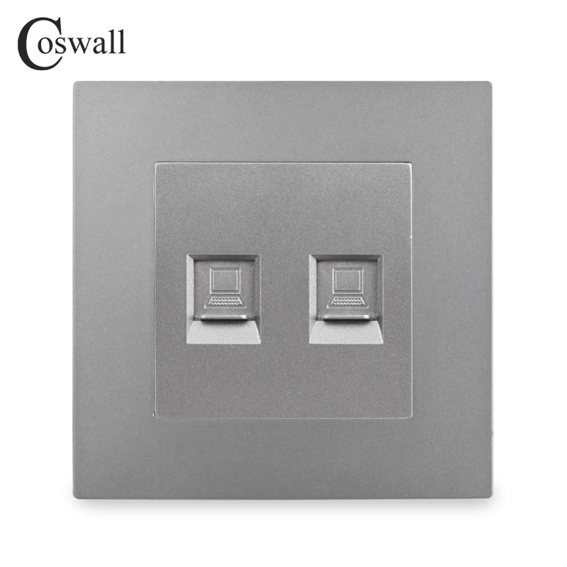 COSWALL Simple Style PC Panel Wall Socket 2 Gang CAT5E RJ45 Internet Outlet Computer Data Jack Black White Gold Grey E20 Series