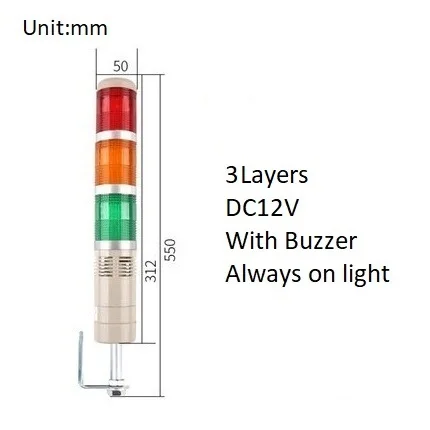 Industriële Multilayer Veiligheid Stapel Alarm Lamp Side Opknoping Led Signaal Toren Waarschuwingslampje DC12V/24V AC110V/220V Met Zoemer
