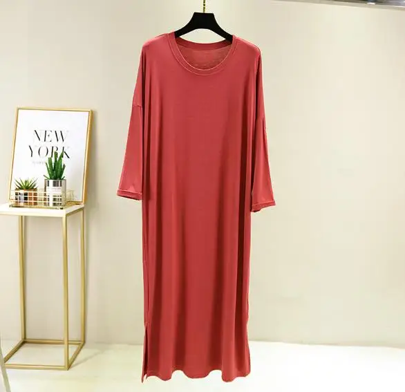 Big Size Nightgown Women Model O-neck 3/4 Sleeve Nightdress Long Dress Multi Colors Loose Night Wear Female Sleepwear Nightshirt