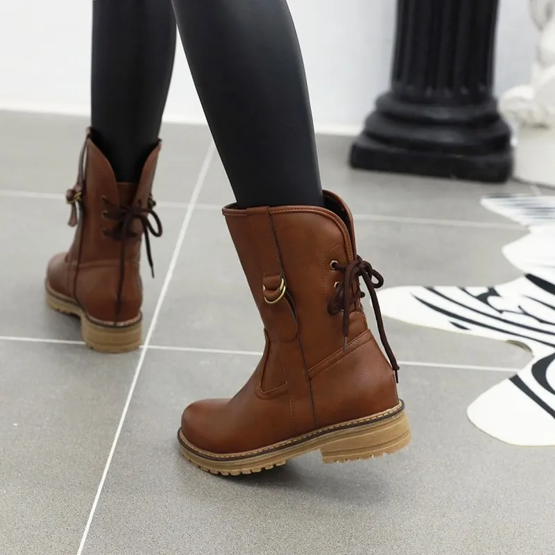 winter The New fashion Round head Thick bottom boots British style Handsome Plus velvet Keep warm High heel Women boots