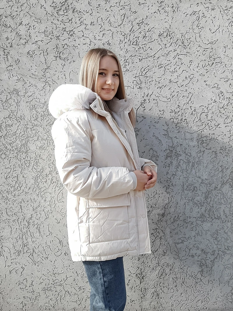 KBAT 2024 Oversized Cotton Padded Jacket Parka Big Fur Collar Winter Down Jacket Women Thick Warm Parkas Female Outerwear