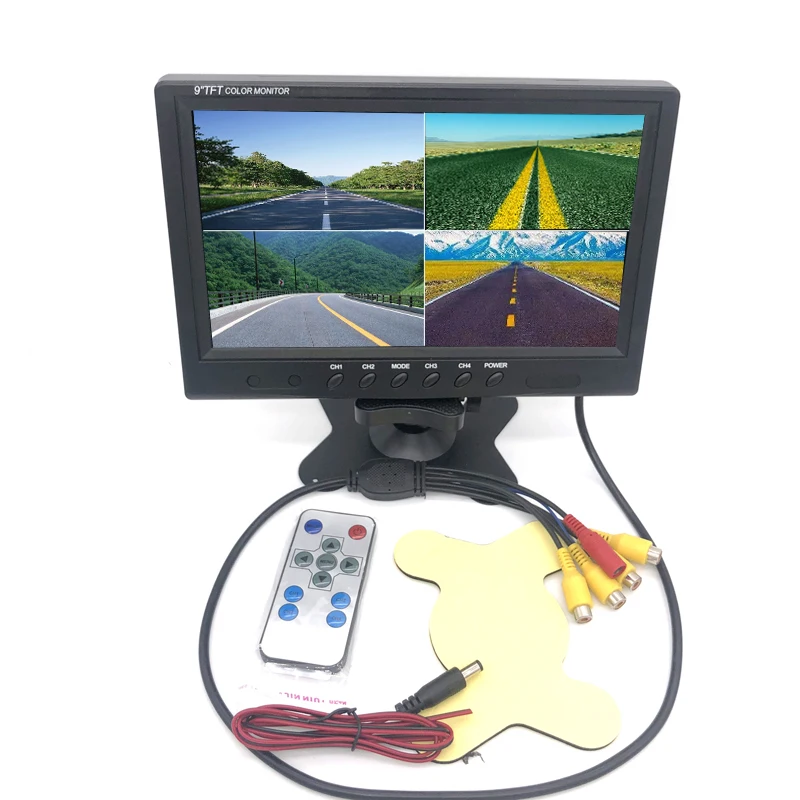 

Car Monitor 9" TFT LCD 4 Split Screen 4 Channels input car video players Use for Bus Motorhome Boat Car and CCTV Security System