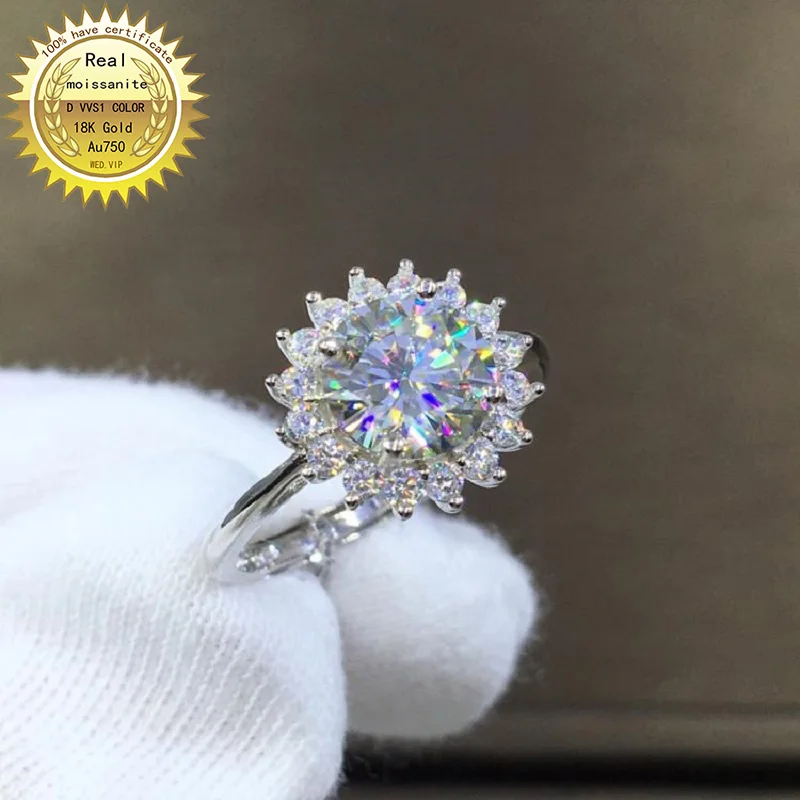 

100%18K goldr ring 2ct D VVS moissanite ring Engagement&Wedding Jewellery with certificate 0013