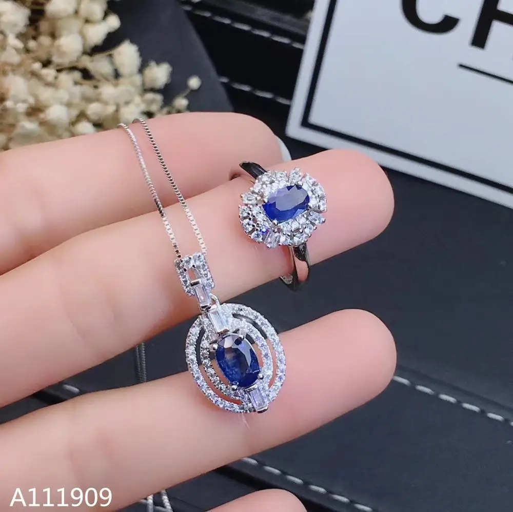 

KJJEAXCMY boutique jewelry 925 sterling silver inlaid Natural sapphire Women's set support detection