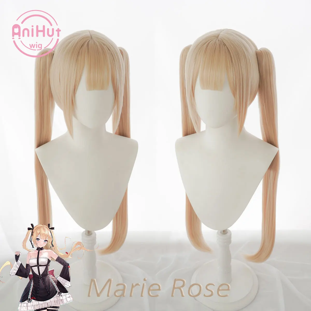 【Anihut】Marie Rose Cosplay Perücke Spiel Azur Lane Tot Oder Lebendig Frauen Hitze Beständig Synthetische Blonde Perücke Marie Rose Cosplay